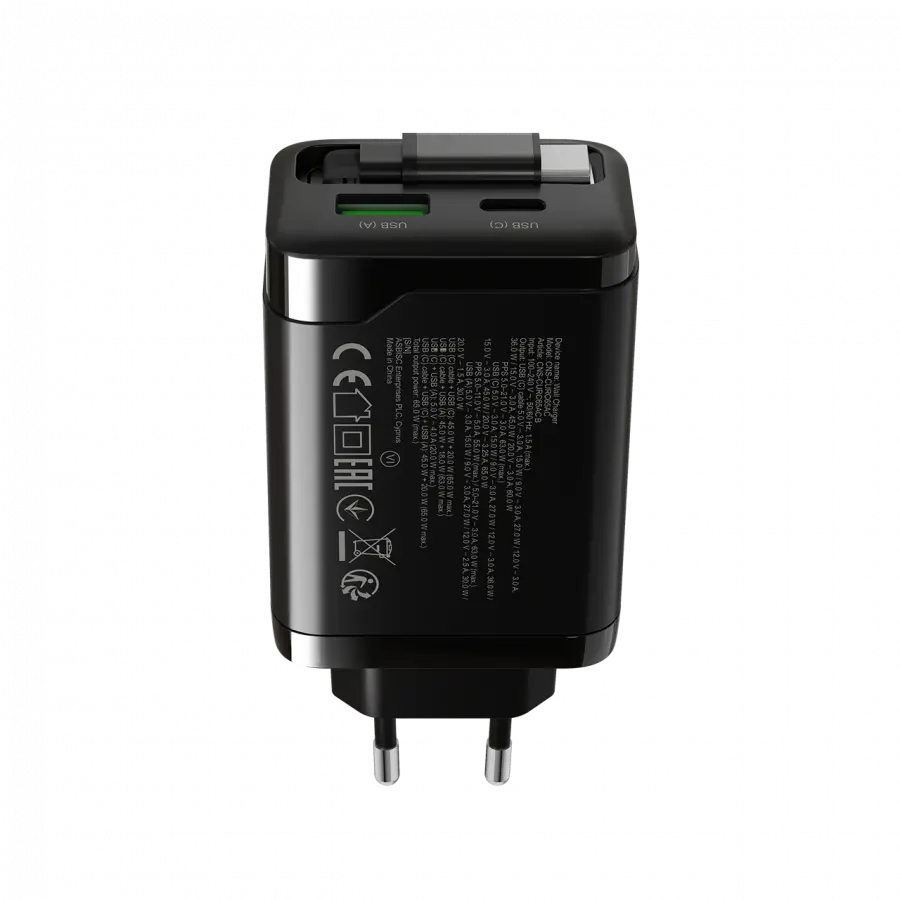 CANYON charger OnCharge 65RC Build-In Cable USB-C 65W 1xPD 1xQC EU Black - image 4