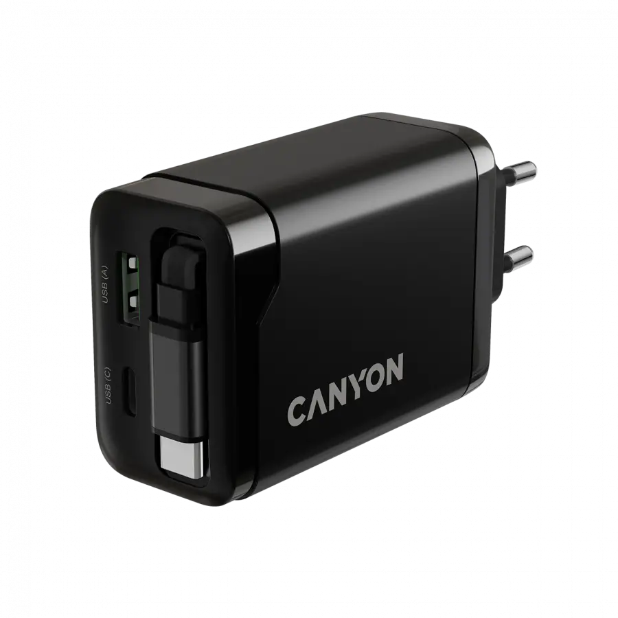 CANYON charger OnCharge 65RC Build-In Cable USB-C 65W 1xPD 1xQC EU Black - image 6