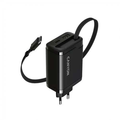 CANYON charger OnCharge 65RC Build-In Cable USB-C 65W 1xPD 1xQC EU Black