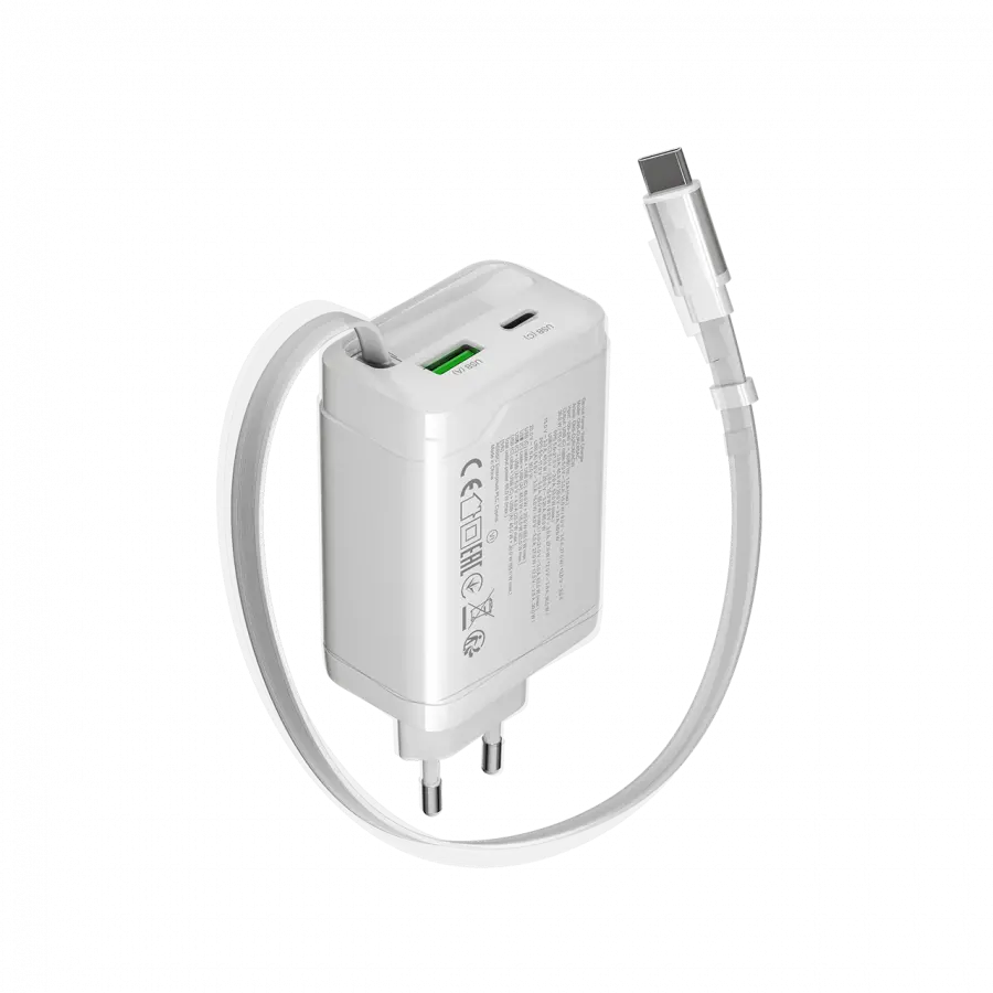 CANYON charger OnCharge 65RC Build-In Cable USB-C 65W 1xPD 1xQC EU White - image 1