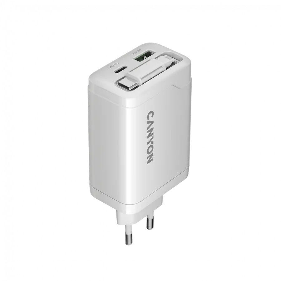CANYON charger OnCharge 65RC Build-In Cable USB-C 65W 1xPD 1xQC EU White - image 2