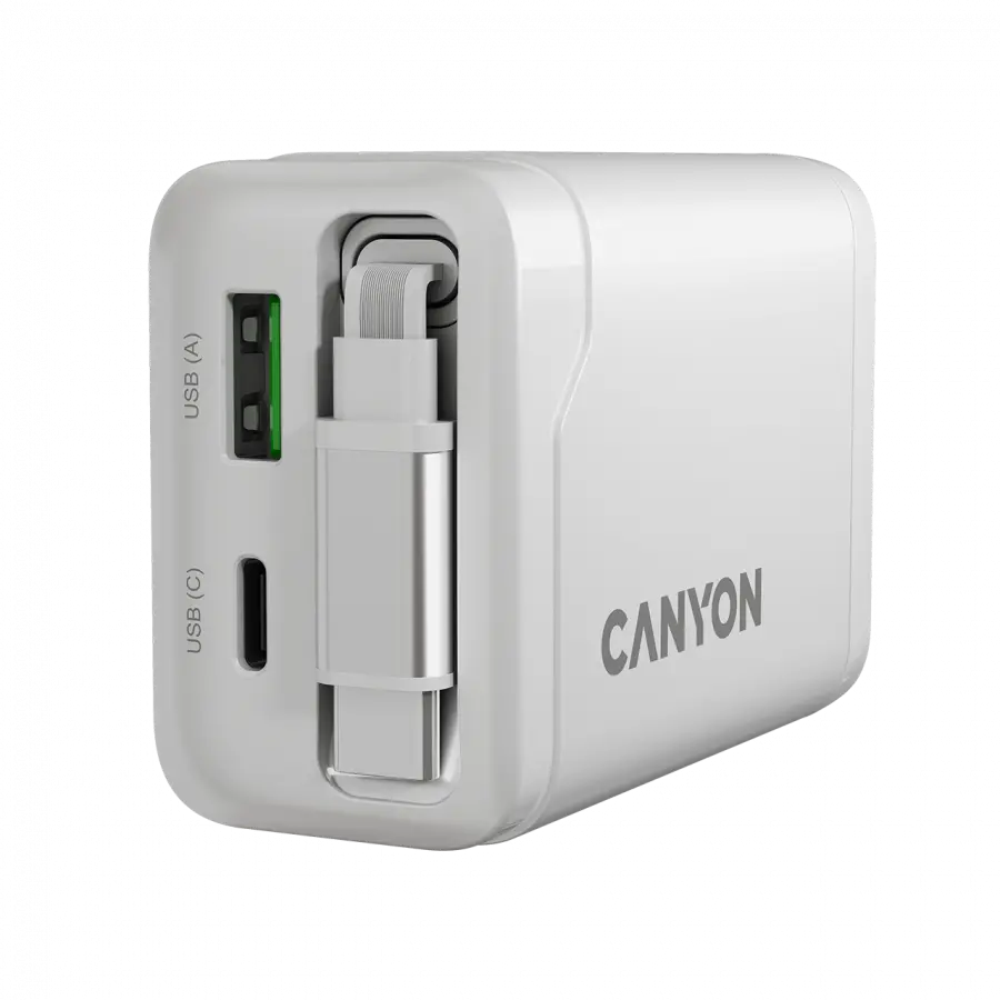 CANYON charger OnCharge 65RC Build-In Cable USB-C 65W 1xPD 1xQC EU White - image 7