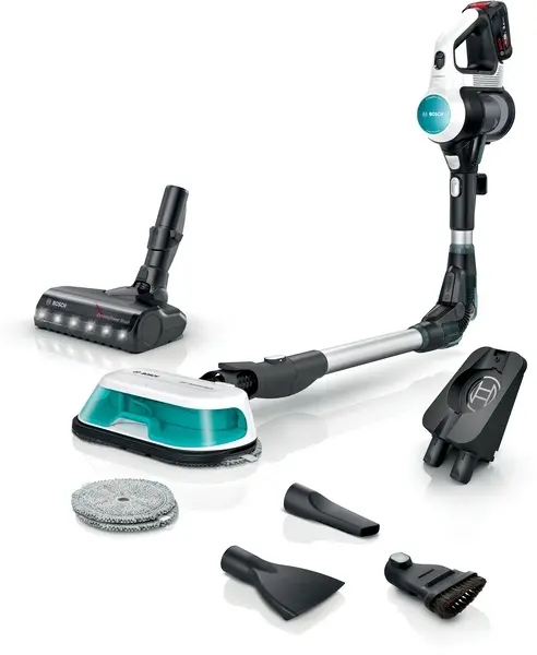 Прахосмукачка, Bosch BCS71HYG2, Cordless Handstick Vacuum Cleaner, Unlimited 7, ProHygienic Aqua, 2in1 for wet & dry cleaning, White