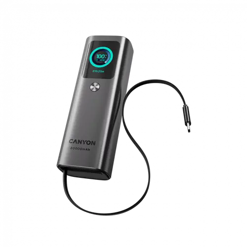 CANYON Built-in cable power bank OnPower 265 20000mAh 165W   Aluminium Dark grey
