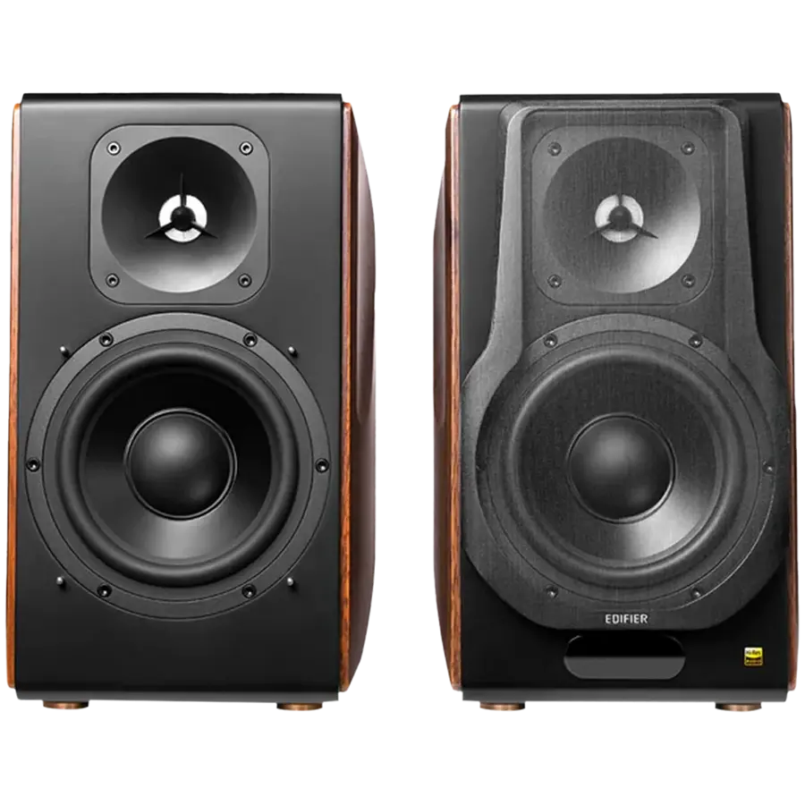 Edifier S3000MKII Active Bookshelf Speakers (2.0), Bluetooth V5.0, Balanced XLR, Optical, Coaxial, USB and Line inputs, Planar magnetic tweeters aluminum diaphragm bass drivers, 256W (RMS), Control knobs, Remote, Brown - image 1
