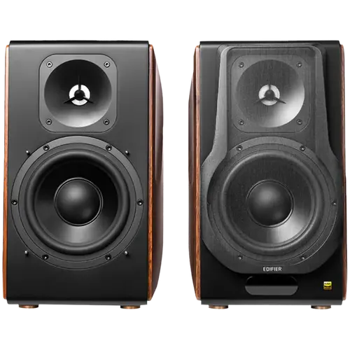 Edifier S3000MKII Active Bookshelf Speakers (2.0), Bluetooth V5.0, Balanced XLR, Optical, Coaxial, USB and Line inputs, Planar magnetic tweeters aluminum diaphragm bass drivers, 256W (RMS), Control knobs, Remote, Brown - image 1