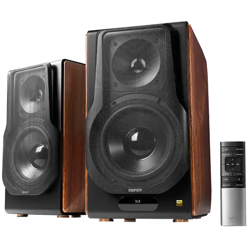 Edifier S3000MKII Active Bookshelf Speakers (2.0), Bluetooth V5.0, Balanced XLR, Optical, Coaxial, USB and Line inputs, Planar magnetic tweeters aluminum diaphragm bass drivers, 256W (RMS), Control knobs, Remote, Brown