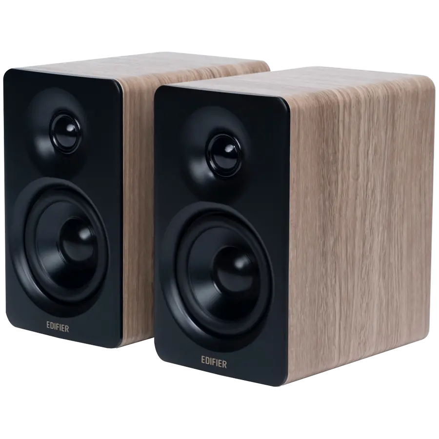 Edifier M60 Bookshelf Speakers, Bluetooth V5.3 (Hi-Res & Hi-Res Wireless), USB-C and 3.5 mm AUX inputs, 1-inch silk-dome tweeters 3-inch long-throw aluminum diaphragm mid-low drivers, 66 W (RMS), touch panel controls, Classic Oak
