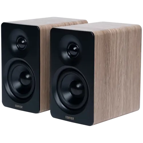 Edifier M60 Bookshelf Speakers, Bluetooth V5.3 (Hi-Res & Hi-Res Wireless), USB-C and 3.5 mm AUX inputs, 1-inch silk-dome tweeters  3-inch long-throw aluminum diaphragm mid-low drivers, 66 W (RMS), touch panel controls, Classic Oak