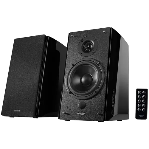 Edifier R2000DB 2.0 Bookshelf Speakers, Bluetooth, 3.5mm to RCA, Optical, 1-inch Tweeters, 5-inch Drivers, 120W (RMS), Control Knobs and Remote Control, Black