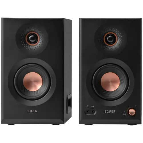 Edifier MR5 Active Studio Monitors (Tri-amped), BT V6.0, Balanced XLR, Balanced TRS, RCA and AUX, with headphone output, 5-inch woofers, 3.75-inch mid-range drivers, and 1-inch silk dome tweeters, 110W (RMS), Room Acoustic Compensation, Black