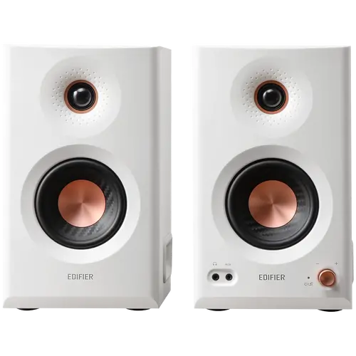 Edifier MR5 Active Studio Monitors (Tri-amped), BT V6.0, Balanced XLR, Balanced TRS, RCA and AUX, with headphone output, 5-inch woofers, 3.75-inch mid-range drivers, and 1-inch silk dome tweeters, 110W (RMS), Room Acoustic Compensation, White