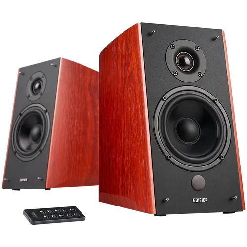 Edifier R2000DB 2.0 Bookshelf Speakers, Bluetooth, 3.5mm to RCA, Optical, 1-inch Tweeters, 5-inch Drivers, 120W (RMS), Control Knobs and Remote Control, Brown