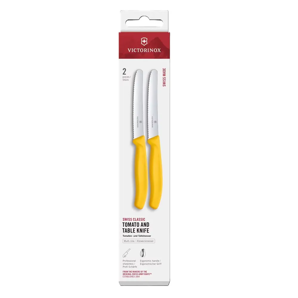 Комплект от два ножа за домати Victorinox Swiss Classic 11 см., назъбено острие, жълти, кутия