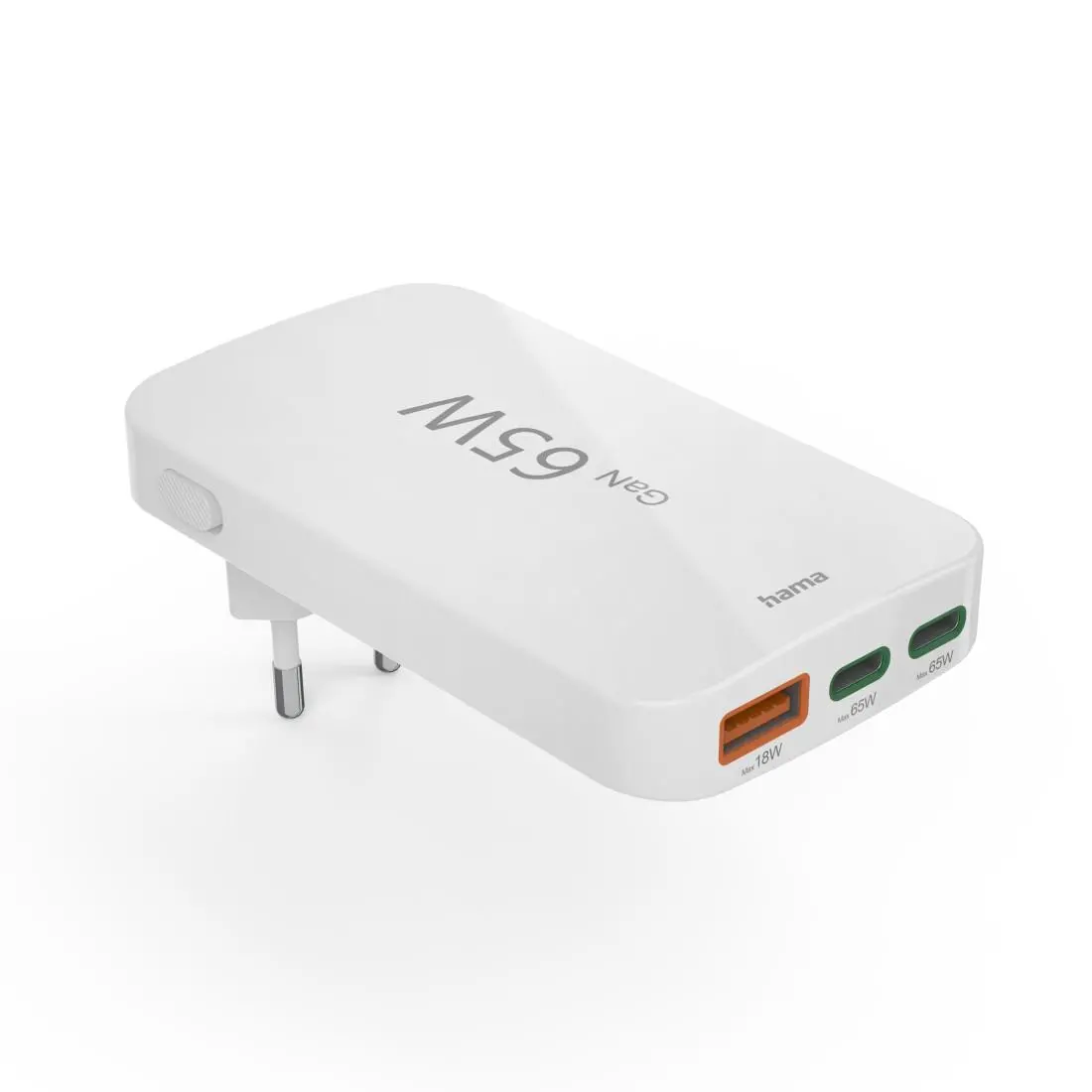 HAMA Бързо мини зарядно, 65W, 2x USB-C, 1x USB-A, PD, плоско, бяло - image 1