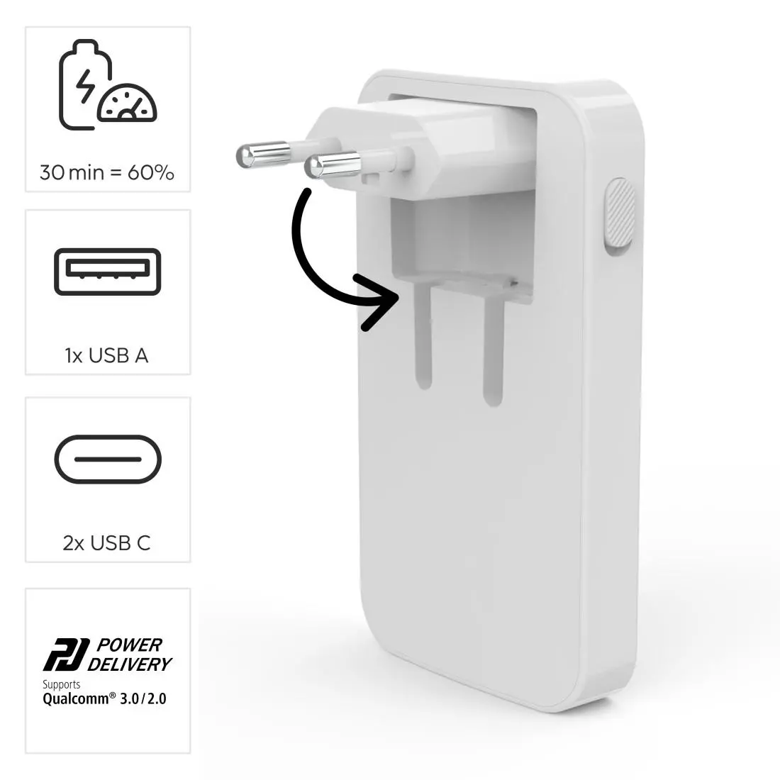HAMA Бързо мини зарядно, 65W, 2x USB-C, 1x USB-A, PD, плоско, бяло - image 15