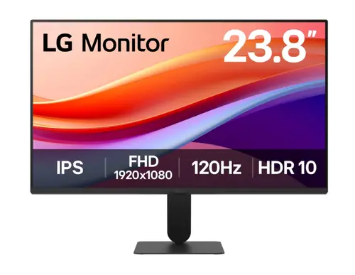 Монитор, LG 24U41YA-B, 23,8" IPS, 1ms MBR, 5ms (GtG at Faster), 120Hz, 1500:1,  HDR 10 / sRGB 99%, Dynamic Action Sync, 250 cd/m2, Full HD 1920x1080, AMD FreeSync, VRR, Eye-care, LG Switch, Reader Mode, D-Sub, HDMI, Tilt, Black