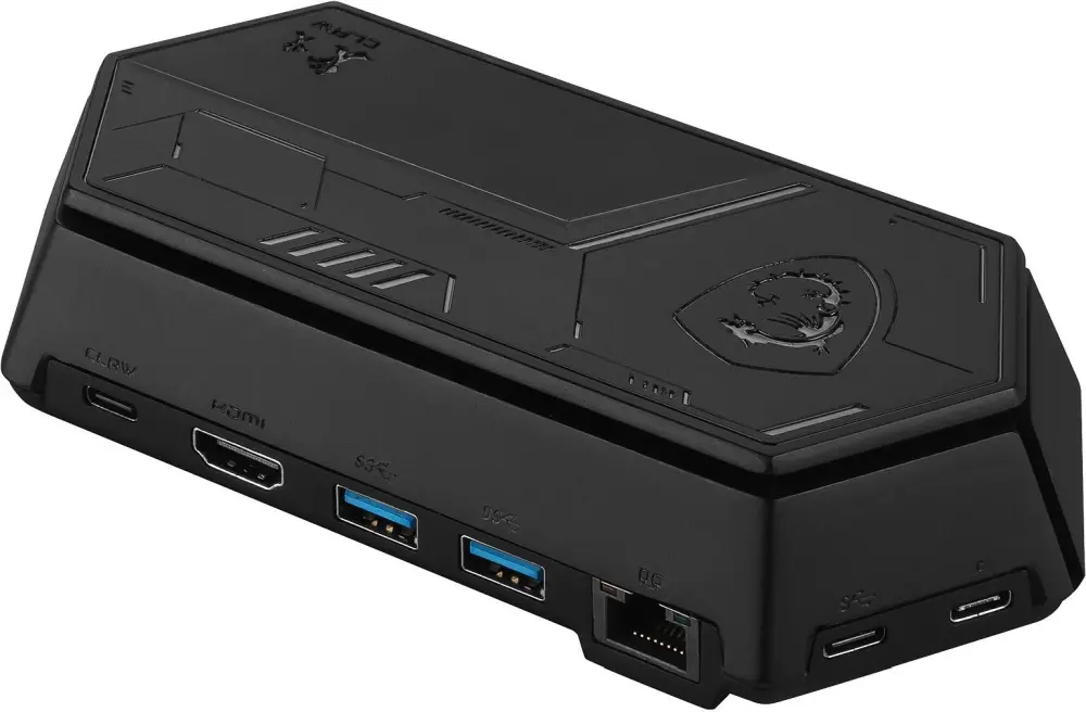 Докинг станция, MSI Nest Docking Station with USB-C Cable, compatible with All MSI Claw gaming handhelds, USB-C w/PD 100W, HDMI 2.0 (4K/60Hz), USB-C 3.2 (5Gb/s), 2 x USB-A 3.2 (5Gb/s), RJ45 (10/100/1000 Mbps), 16.5 x 8 x 3.65cm, 0.206kg