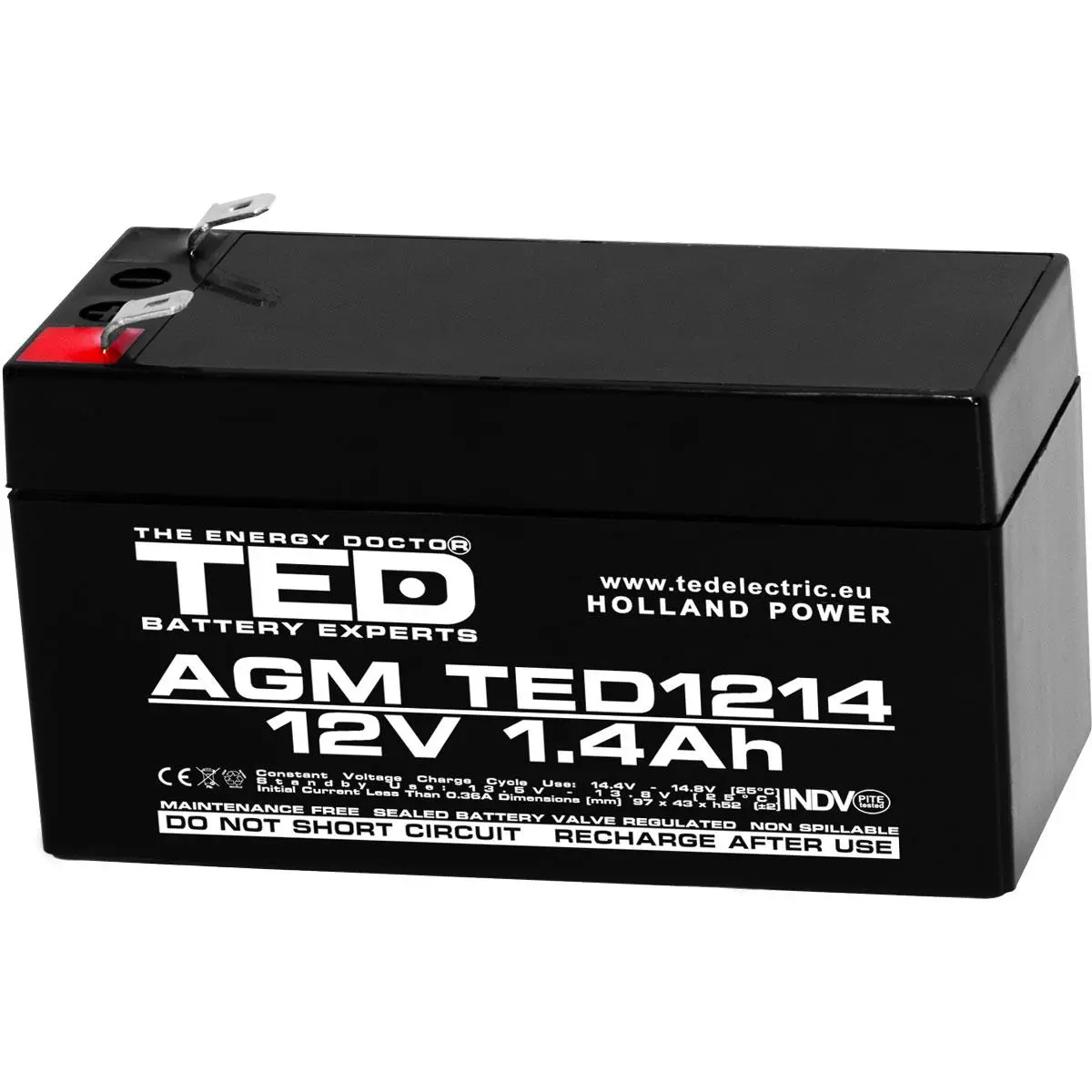 Baterie cu plumb TED ELECTRIC, 12V / 1.4 Ah- 98/43,5/53 mm AGM