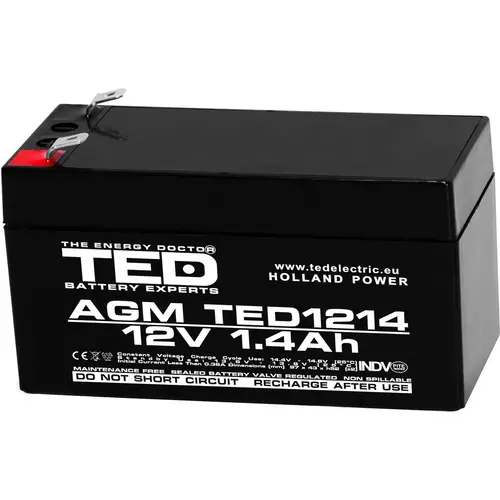 Baterie cu plumb TED ELECTRIC, 12V / 1.4 Ah- 98/43,5/53 mm AGM Baterie cu plumb TED ELECTRIC, 12V / 1.4 Ah- 98/43,5/53 mm AGM
