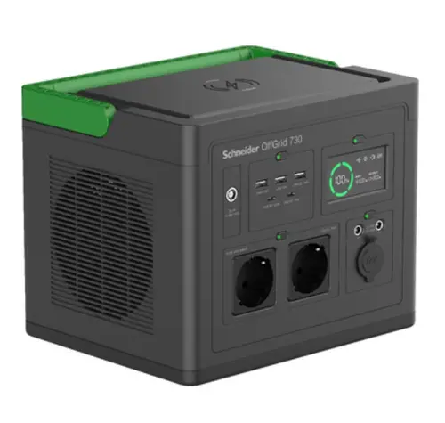 Преносима захранваща станция, Schneider OffGrid Portable Power Station 730, 738Wh Lithium-ion, 2 Schuko, Sinewave + Schneider OffGrid Portable Solar Panel, 100W