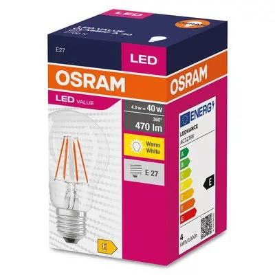 LED ЛАМПА VALUE FILAMENT CLA40 470lm/827 E27 LEDVANCE - image 1