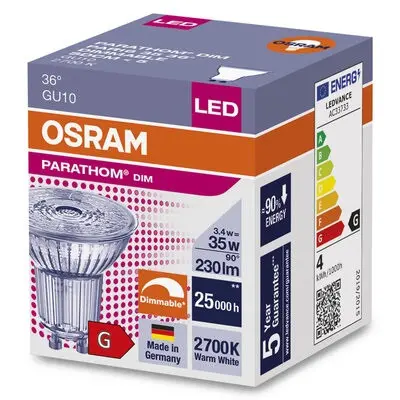LED ЛАМПА PARATHOM DIM  PAR16  35 36° 4,5W/927 GU10 LEDVANCE - image 1