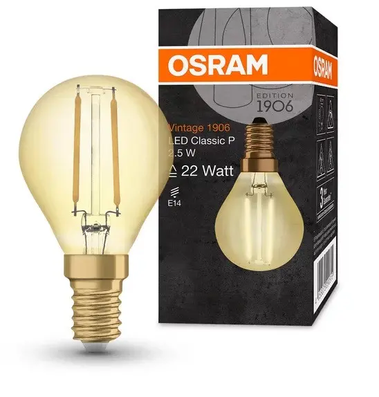 LED ЛАМПА VINTAGE 1906 LED CL P FIL GOLD 22/2,5W/825 E14 LEDVANCE