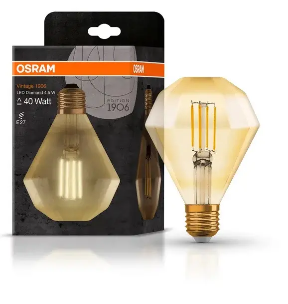 LED ЛАМПА VINTAGE 1906 LED CL DIAMOND FIL GOLD 40/4,5W/825 E LEDVANCE