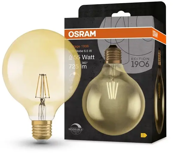 LED ЛАМПА VINTAGE 1906 LED DIM CL GLOBE125 GOLD55 6,5W/824 LEDVANCE