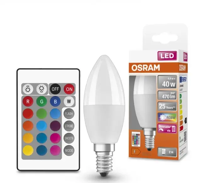LED ЛАМПА В КУТИЯ CLB40 RGB REM 4.9W/827 230V FR E14 LEDVANCE - image 1
