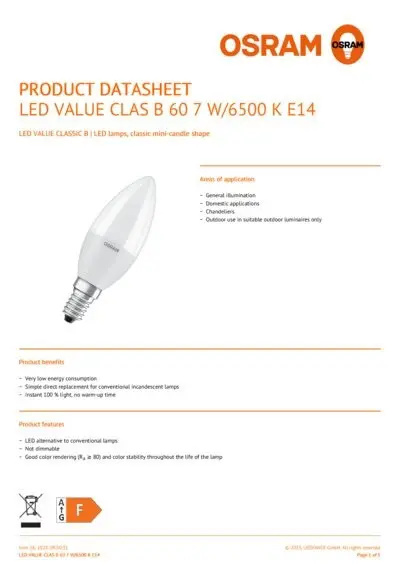 LED ЛАМПА VALUE CLB60 806lm/865 E14 LEDVANCE - image 5