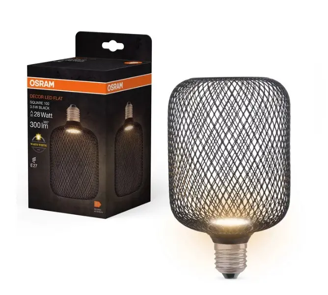 LED ЛАМПА DECOR FLAT SQ100 BLACK 3.5W 827 E27 LEDVANCE
