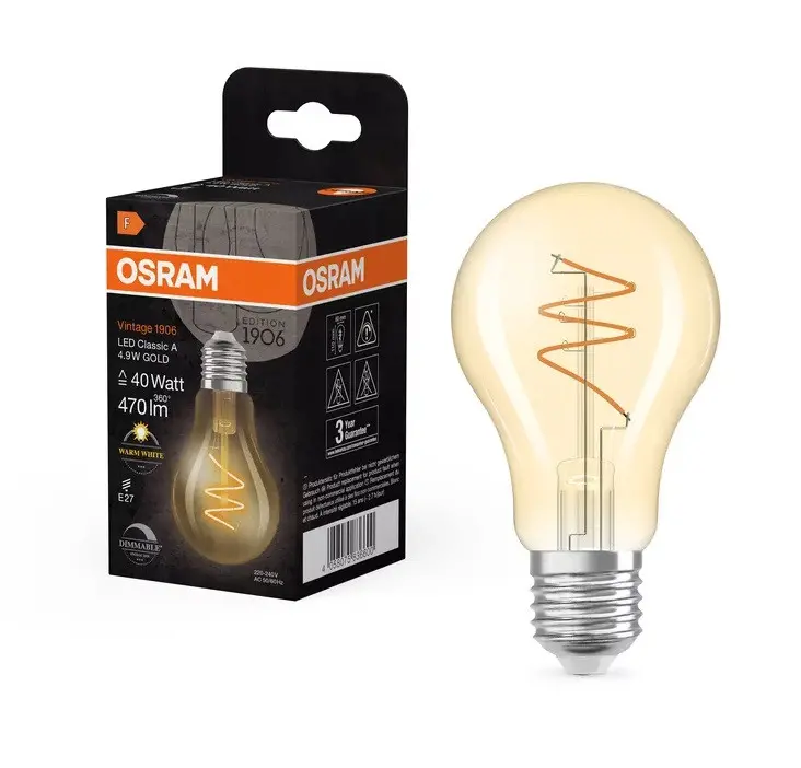 LED ЛАМПА VINTAGE 1906 CLA60 DIM GOLD 40 4.9W/927 E27 LEDVANCE