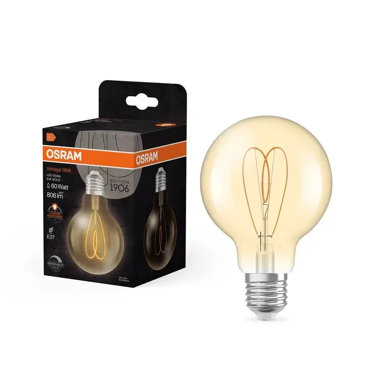 LED ЛАМПА VINTAGE 1906 CLA60 G80 GOLD HEART FIL DIM 8W E27 LEDVANCE