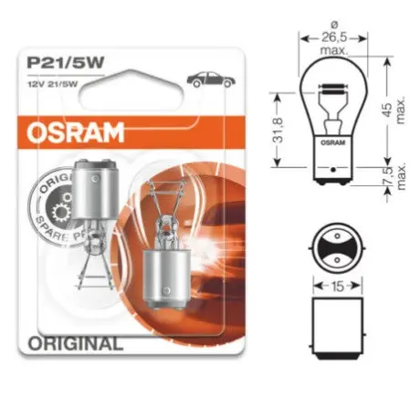 АВТОМОБИЛНА ЛАМПА 7528 P21/5W 12V BAY15d DUOBLISTER OSRAM - image 2