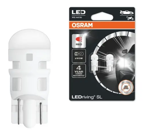 АВТОМОБИЛНА LED ЛАМПА 2825DRP-02B W5W RED 1W 12V W2.1X9.5D OSRAM