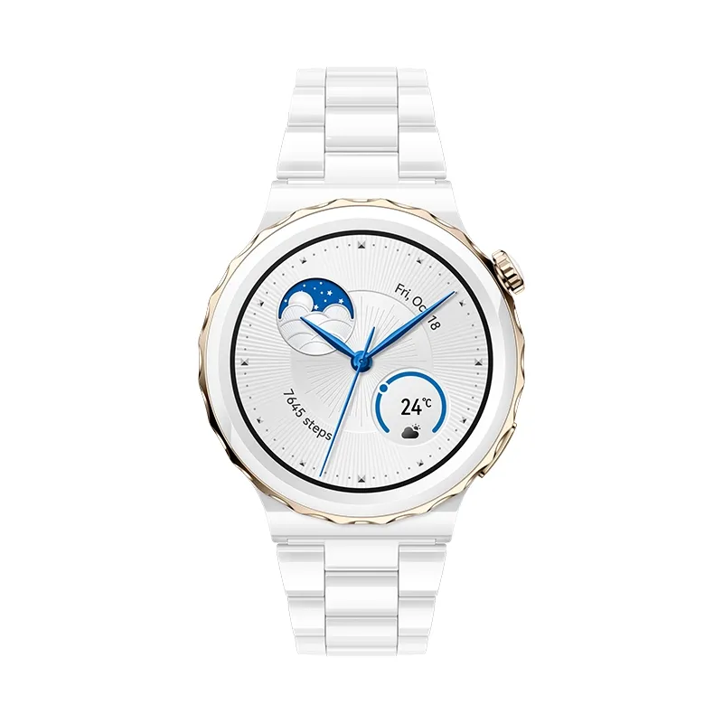 Часовник, Huawei Watch GT 3 Pro 43mm, Frigga-B19T, 1.32", Amoled, 466x466, PPI 352, 4GB, Bluetooth 5.2, supports BLE/BR/EDR, 5ATM, Battery 292 maAh, White Ceramic Strap
