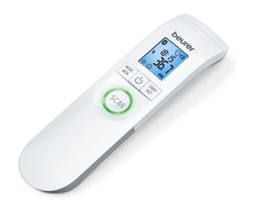Термометър, Beurer FT 95 BT non-contact thermometer, Bluetooth, Measurement of body, ambient and surface temperature, Led temperature alarm (green, yellow/ red), Displays measurements in °C and °F, Measuring distance 2/3 cm, 60 memory spaces,  Blue illuminated XL di - image 1