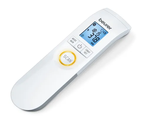 Термометър, Beurer FT 95 BT non-contact thermometer, Bluetooth, Measurement of body, ambient and surface temperature, Led temperature alarm (green, yellow/ red), Displays measurements in °C and °F, Measuring distance 2/3 cm, 60 memory spaces,  Blue illuminated XL di - image 2