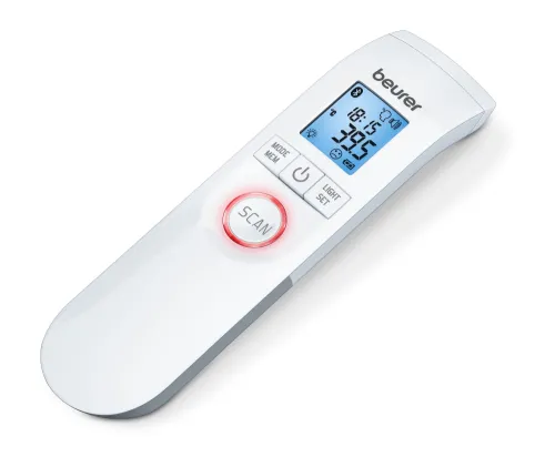 Термометър, Beurer FT 95 BT non-contact thermometer, Bluetooth, Measurement of body, ambient and surface temperature, Led temperature alarm (green, yellow/ red), Displays measurements in °C and °F, Measuring distance 2/3 cm, 60 memory spaces,  Blue illuminated XL di - image 3