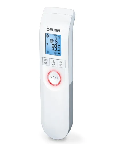 Термометър, Beurer FT 95 BT non-contact thermometer, Bluetooth, Measurement of body, ambient and surface temperature, Led temperature alarm (green, yellow/ red), Displays measurements in °C and °F, Measuring distance 2/3 cm, 60 memory spaces,  Blue illuminated XL di - image 4