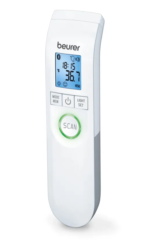 Термометър, Beurer FT 95 BT non-contact thermometer, Bluetooth, Measurement of body, ambient and surface temperature, Led temperature alarm (green, yellow/ red), Displays measurements in °C and °F, Measuring distance 2/3 cm, 60 memory spaces,  Blue illuminated XL di - image 5
