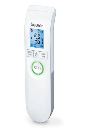 Термометър, Beurer FT 95 BT non-contact thermometer, Bluetooth, Measurement of body, ambient and surface temperature, Led temperature alarm (green, yellow/ red), Displays measurements in °C and °F, Measuring distance 2/3 cm, 60 memory spaces,  Blue illuminated XL di - image 5