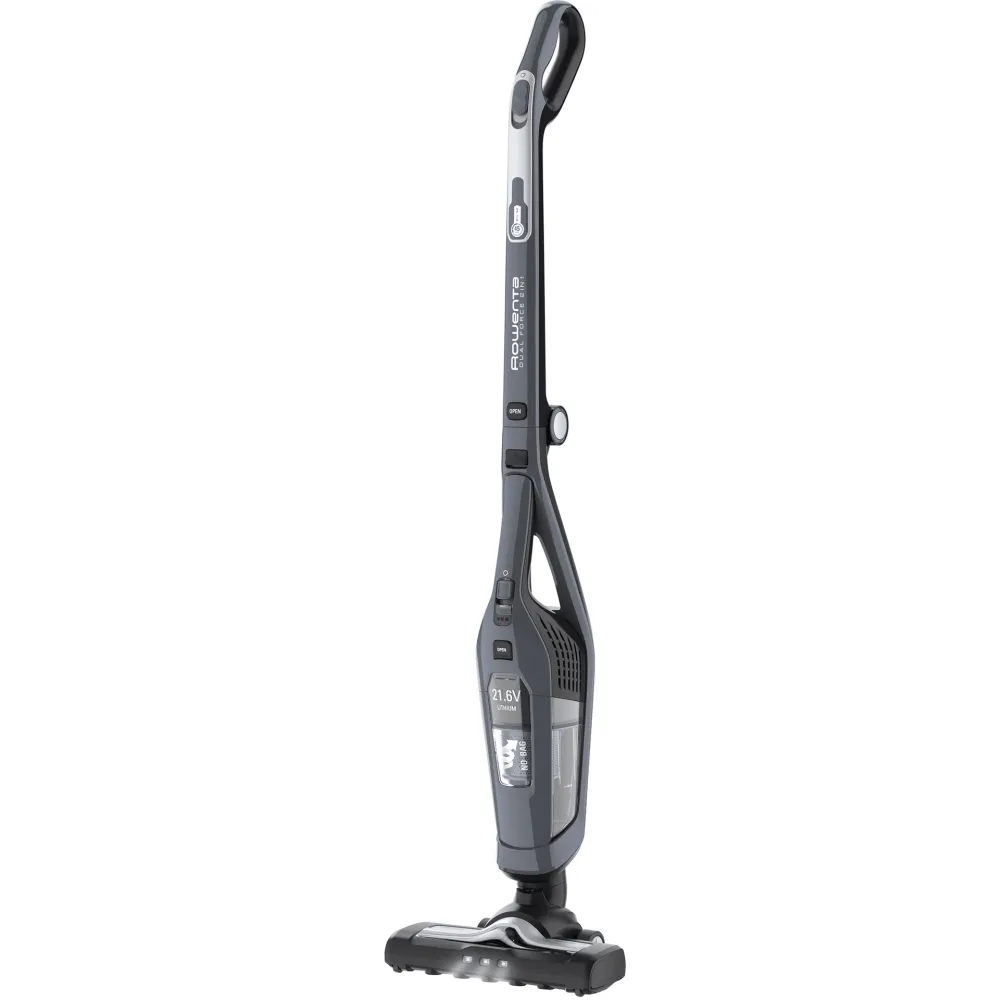 Прахосмукачка, Rowenta RH6756WO, Dual Force 2in1, cyclonic technology, 21.6V  lithium ion battery, up to 45 min. running time, 5 h recharging time, motorised brush with LED illumination, dust container capacity: 0.6 L, 79 dB(A), Gray