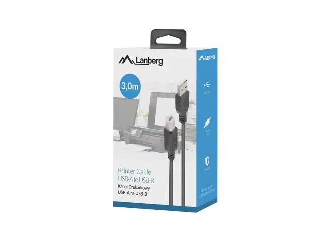 Кабел, Lanberg USB-A (M) -> USB-B (M) 2.0 cable 3m, black ferrite - image 2