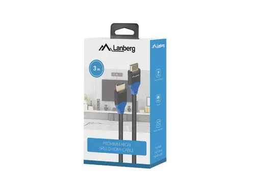 Кабел, Lanberg HDMI M/M V2.0 cable 3m 4K CU box, black - image 2
