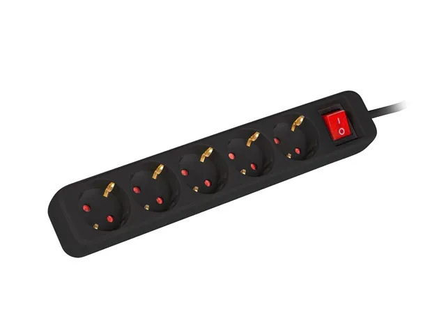 Разклонител, Lanberg power strip 3m, 5 sockets, french with circuit breaker quality-grade copper cable, black
