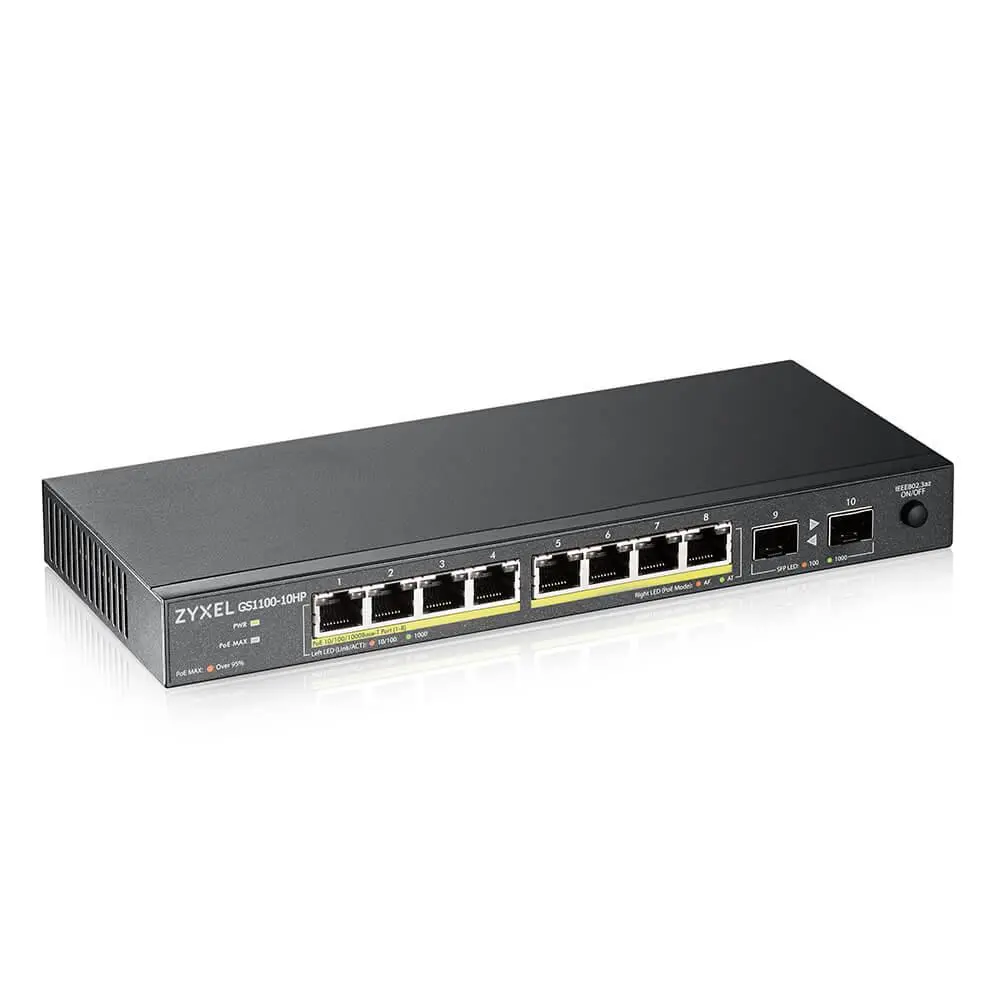 Switch, ZyXEL GS1100-10HP v2, unmanaged PoE 8x Gigabit, 2x Fiber Uplink, 120 Watt PoE - image 1