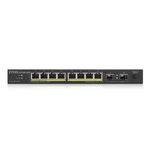 Switch, ZyXEL GS1100-10HP v2, unmanaged PoE 8x Gigabit, 2x Fiber Uplink, 120 Watt PoE - 3